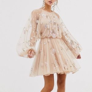 ASOS EDITION Floral Beaded Mesh Dress